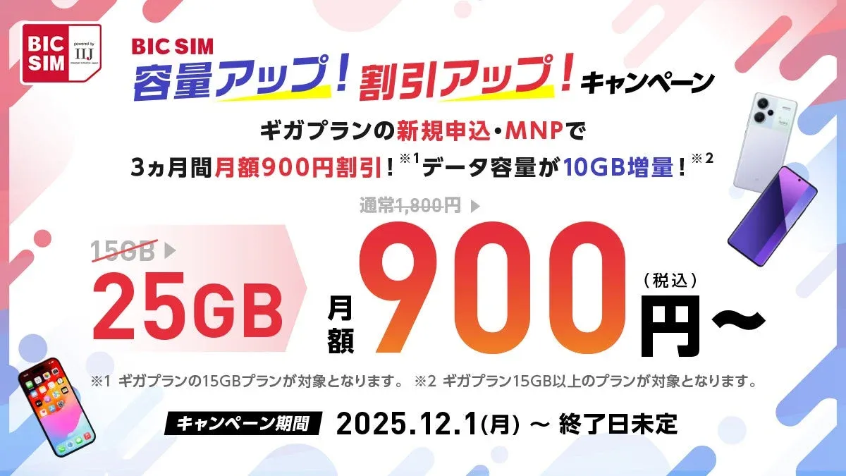 BIC SIM 容量アップ! 割引アップ! キャンペーン