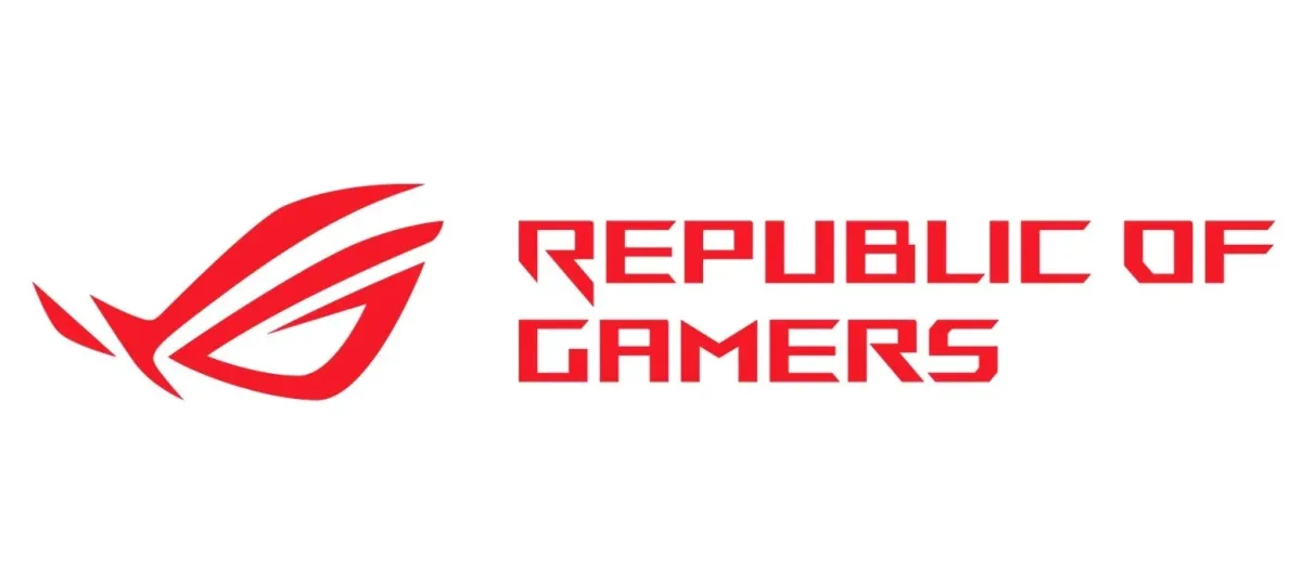 ASUSのゲーミングブランド「Republic of Gamers（ROG）」のロゴとテキストが赤色で表示された画像です。