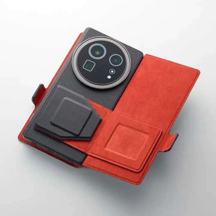 スマホと赤いフリップケース