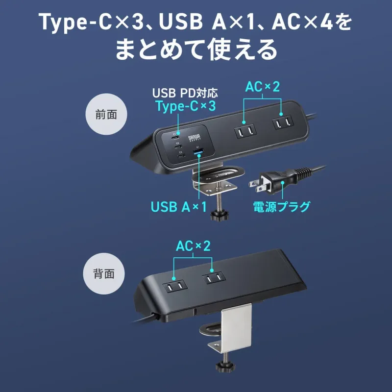 Type-C×3、USB A×1、AC×4