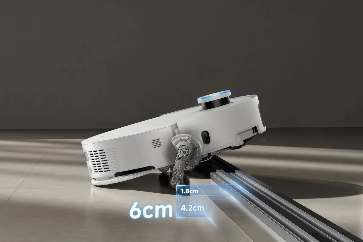 ロボット掃除機が6cmの段差を乗り越える様子