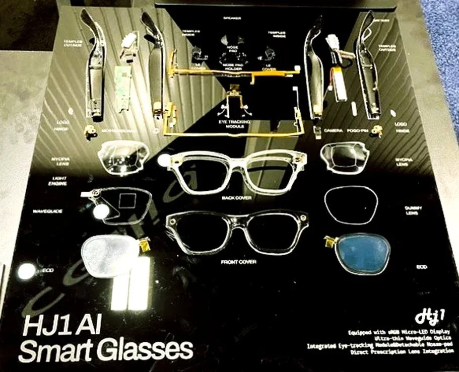 HJ1 AI Smart Glassesの分解図