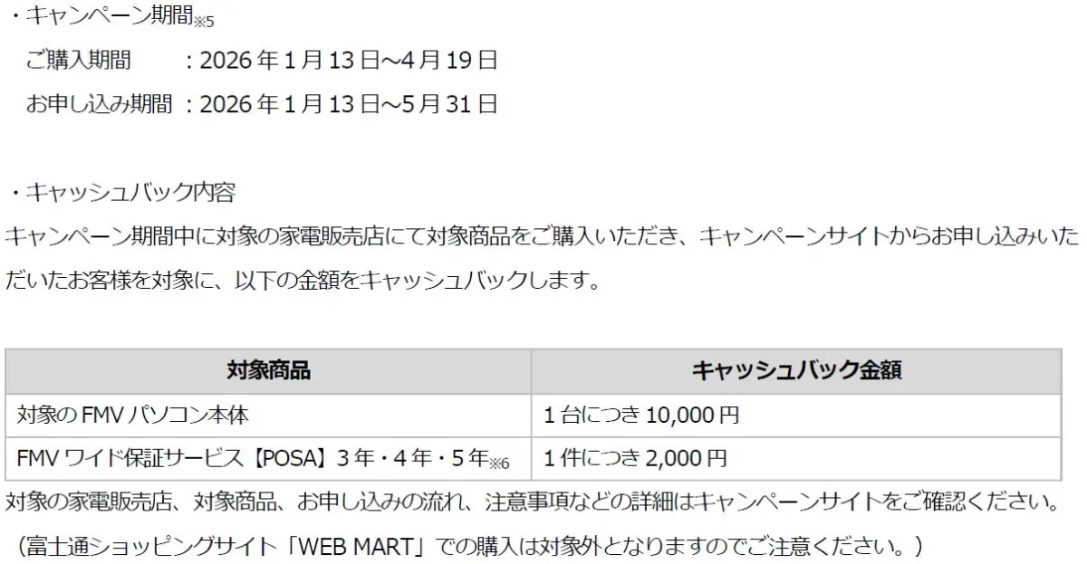 キャッシュバックキャンペーン詳細