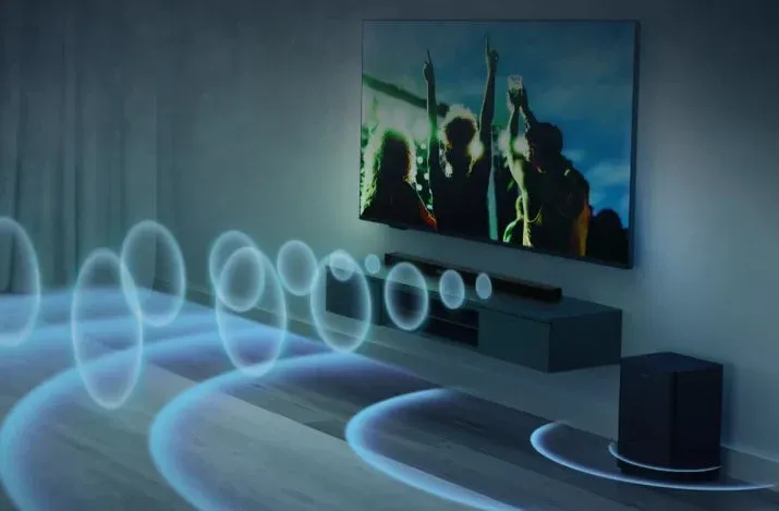 サウンドバーから広がる音波のイメージ