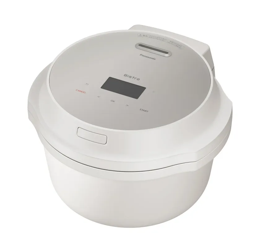 Panasonic Bistro CANCEL OK START 警告 やけどのおそれあり 蒸気の吹き出し口に手を近づけない 調理物の吹きこぼれあり ふたを開けてから調理物を取り出す