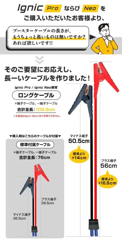 Ignic Pro / Ignic Neo専用 ロングケーブルと標準ケーブルの比較
