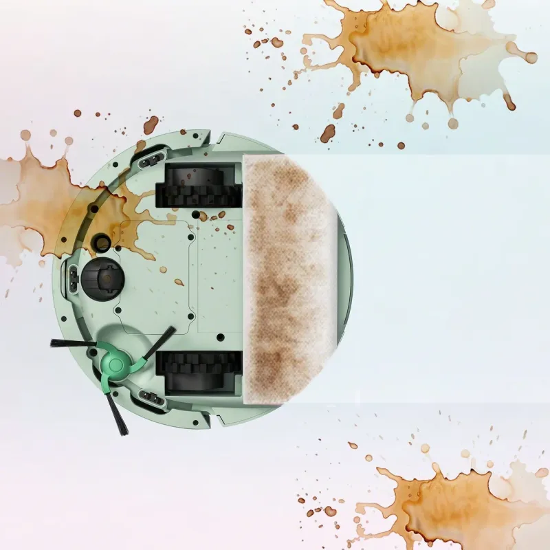 ロボット掃除機の底面と、汚れたモップパッド