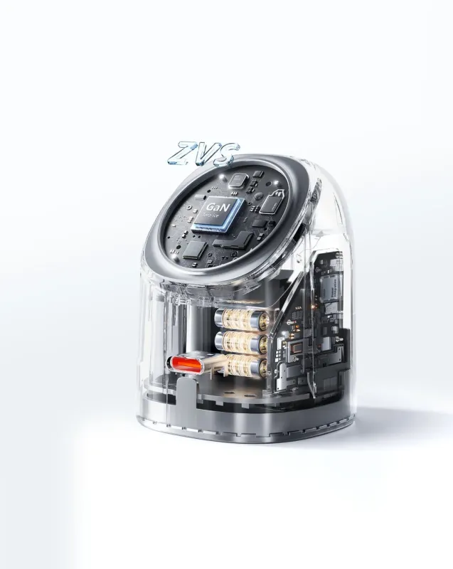 透明なケースに入った電子機器の内部構造