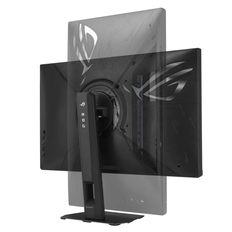 ピボット機能とケーブルマネジメントを示すゲーミングモニター背面