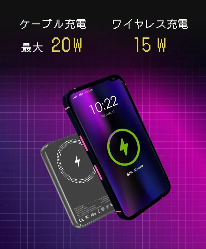 ケーブル充電 最大 20W ワイヤレス充電 15 W