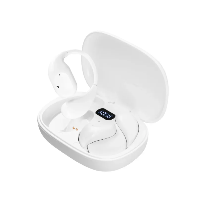 イヤーカフ型イヤホンと充電ケース(バッテリー表示100)