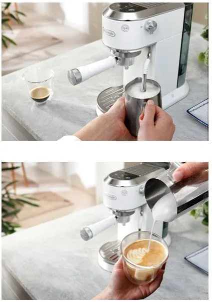 デロンギ デディカ デュオを使ってラテアートを作る工程