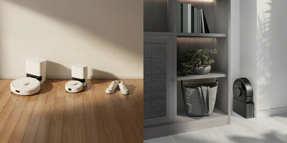 リビングのような空間に、複数のロボット掃除機が置かれている様子