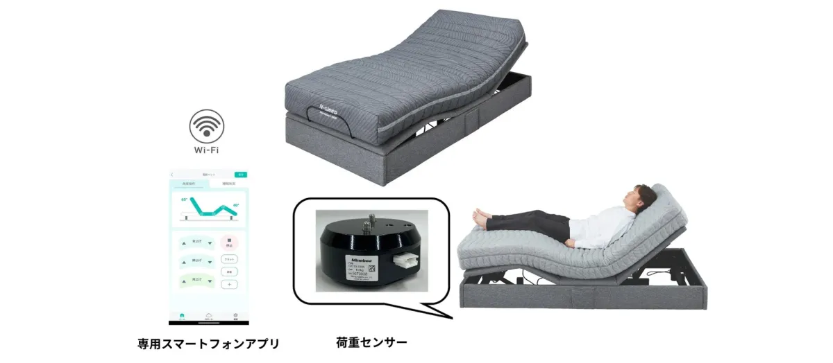 N-sleep電動ベッドとアプリ画面、荷重センサー
