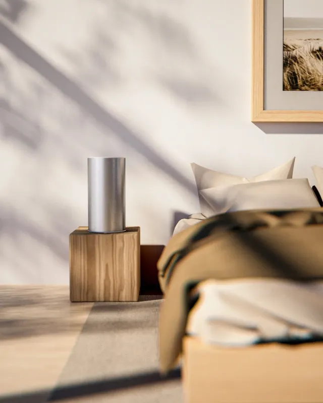 モダンなベッドルームに置かれたmoya製品