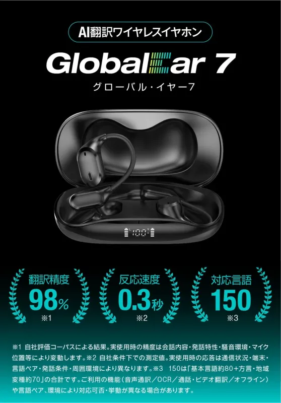AI翻訳ワイヤレスイヤホン Global ear 7 性能