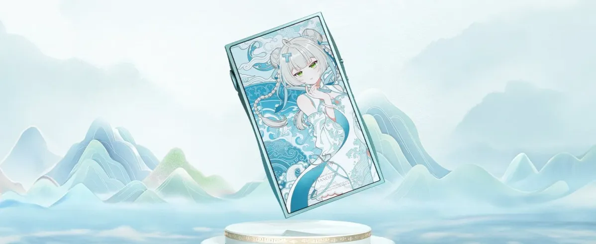 アニメキャラクターと水色のデバイス