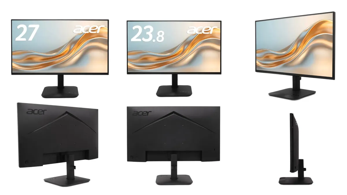 Acer製モニターの27インチと23.8インチモデルを様々な角度から撮影した製品写真