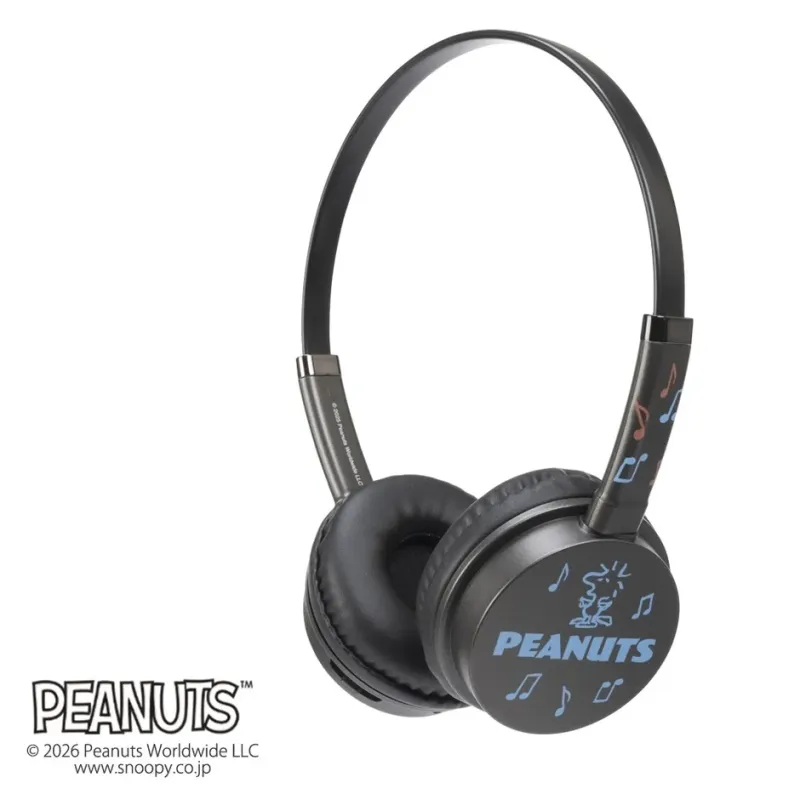 スヌーピーと音符のデザインが入ったブラックのヘッドセット