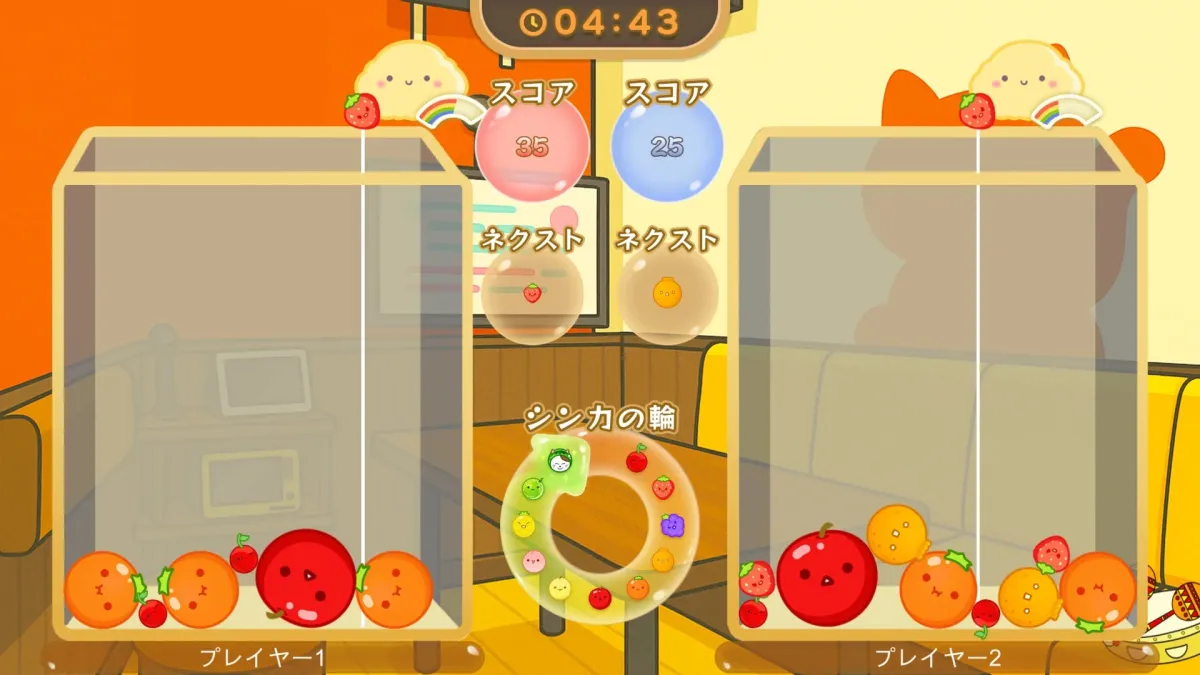 スイカゲームの2人プレイ中の画面