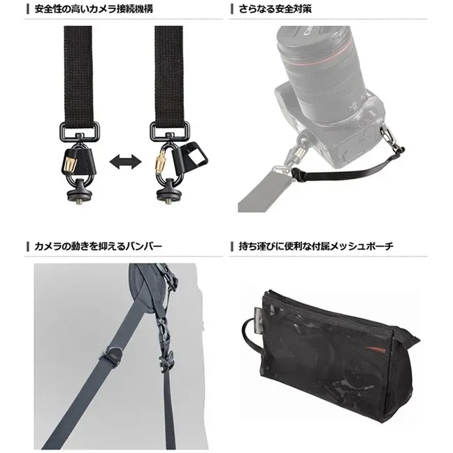 カメラ接続機構とメッシュポーチ