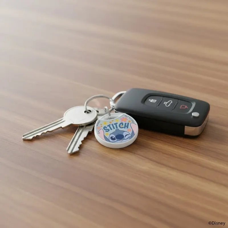 スティッチのキーホルダーが付いた鍵束