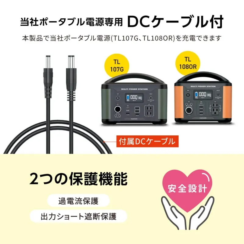 付属DCケーブルでポータブル電源を充電