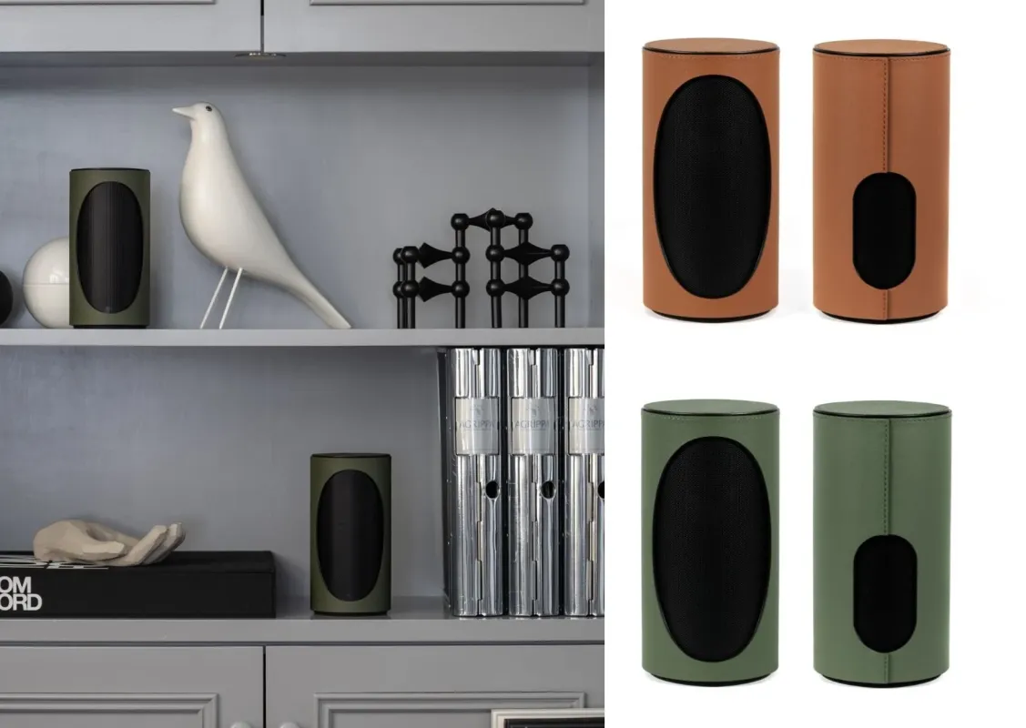 棚に置かれたGENEVA DUO（グリーンとブラウン）