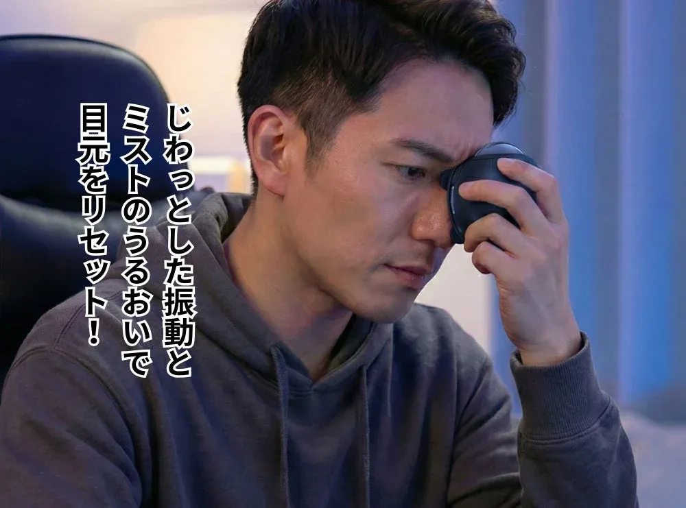 ゲーム中に目元をケアする様子