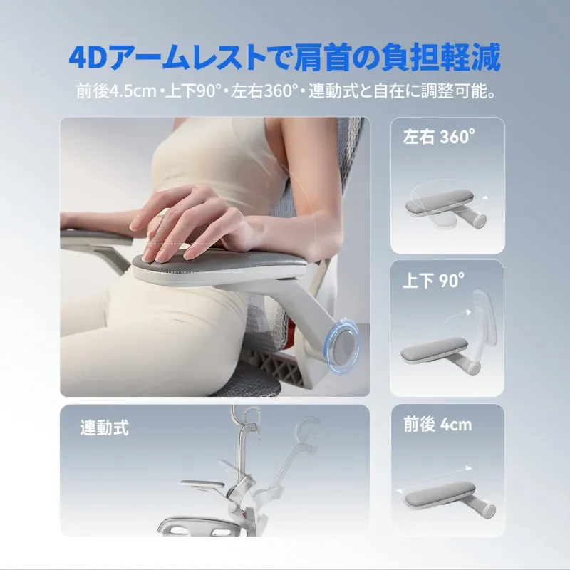 SIHOO B100 Proの4Dアームレスト調整機能
