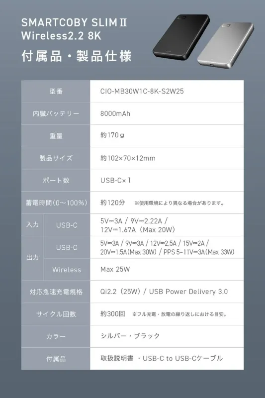 SMARTCOBY SLIM II Wireless2.2 8K 製品仕様