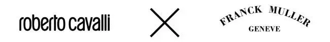 ロベルトカヴァリとフランクミュラーのブランドロゴが、Xマークを挟んで並んでいます。これは両ブランド間の提携やコラボレーションを示唆していると考えられます。