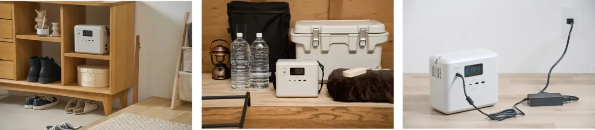 白いポータブル電源の使用イメージ