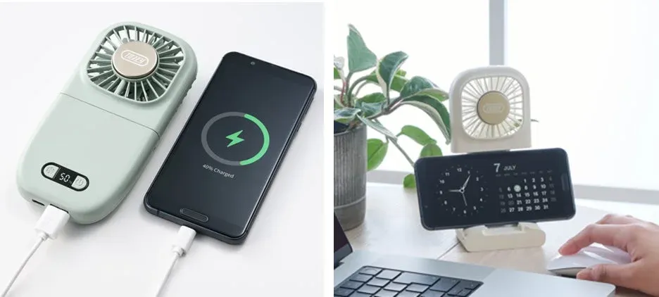 多機能な携帯扇風機とスマートフォンの利用シーン