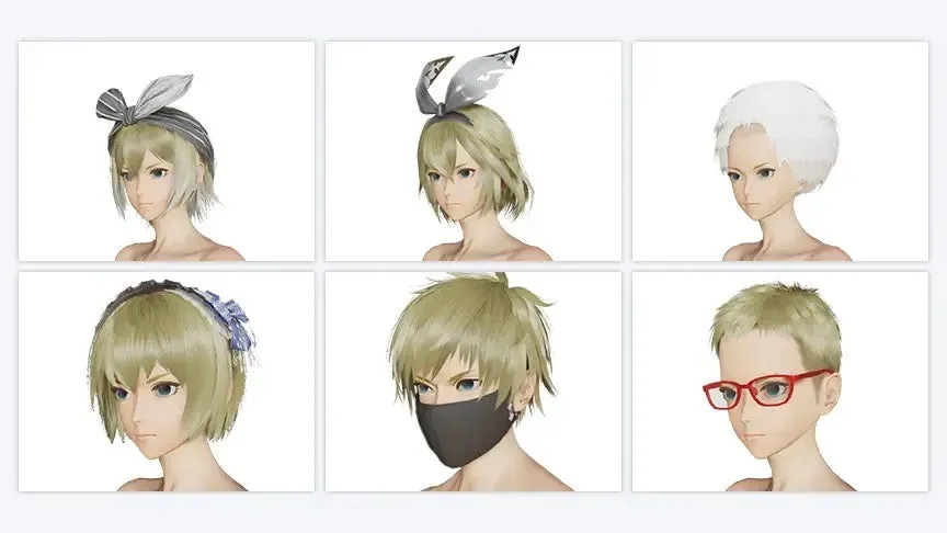 アニメ調のキャラクターの頭部が6種類並べられたカスタマイズ画面